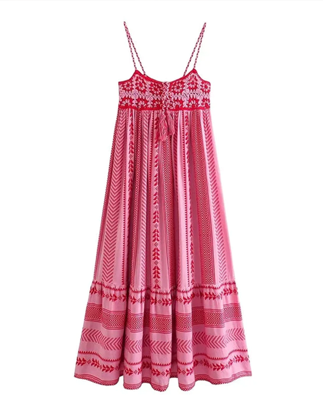 Naomi Printed Embroidered Lace Up Cami Midi Dress-CALLISTARI