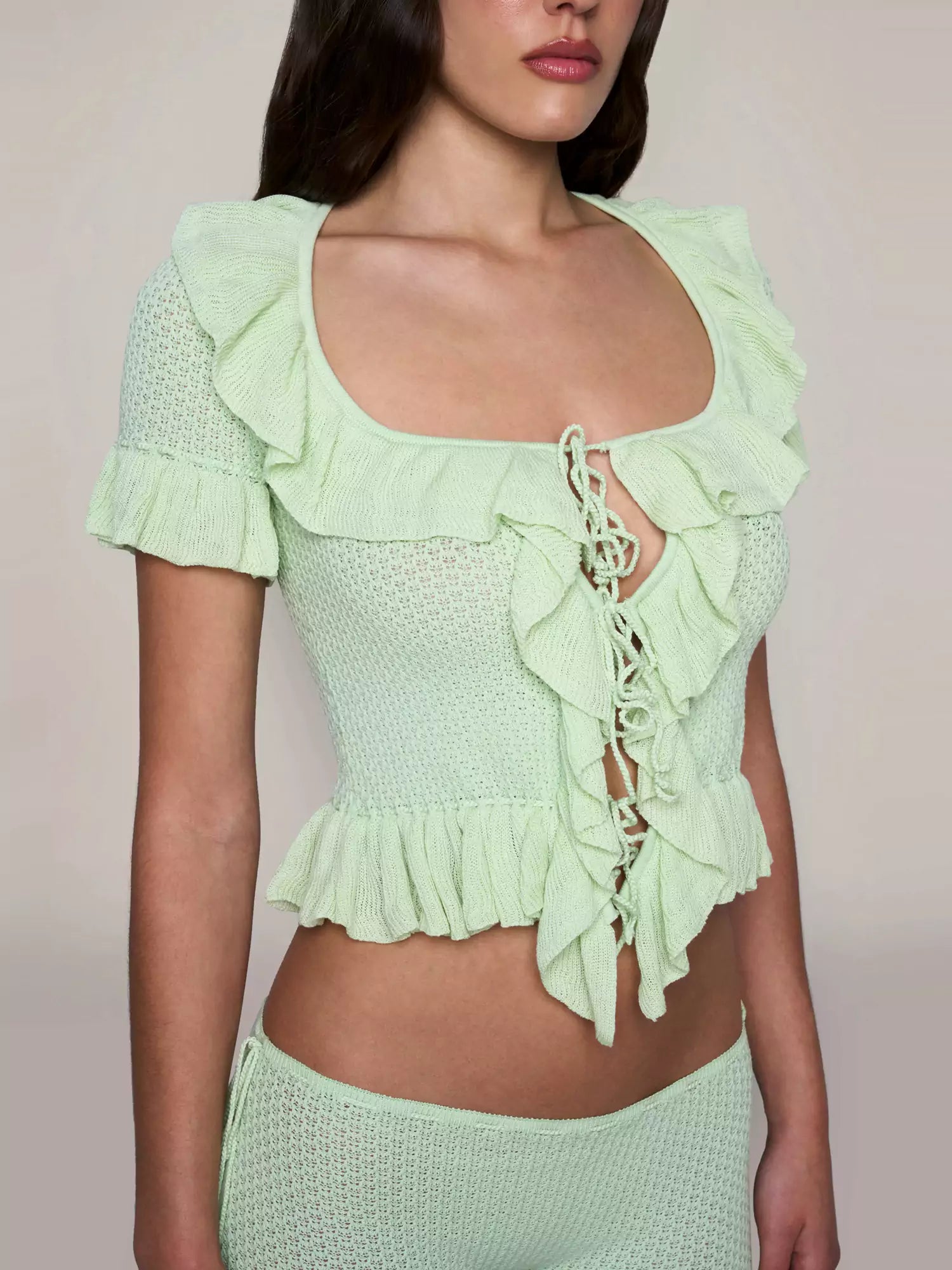 Fluffy Ruffle Knit Shorts Set-CALLISTARI