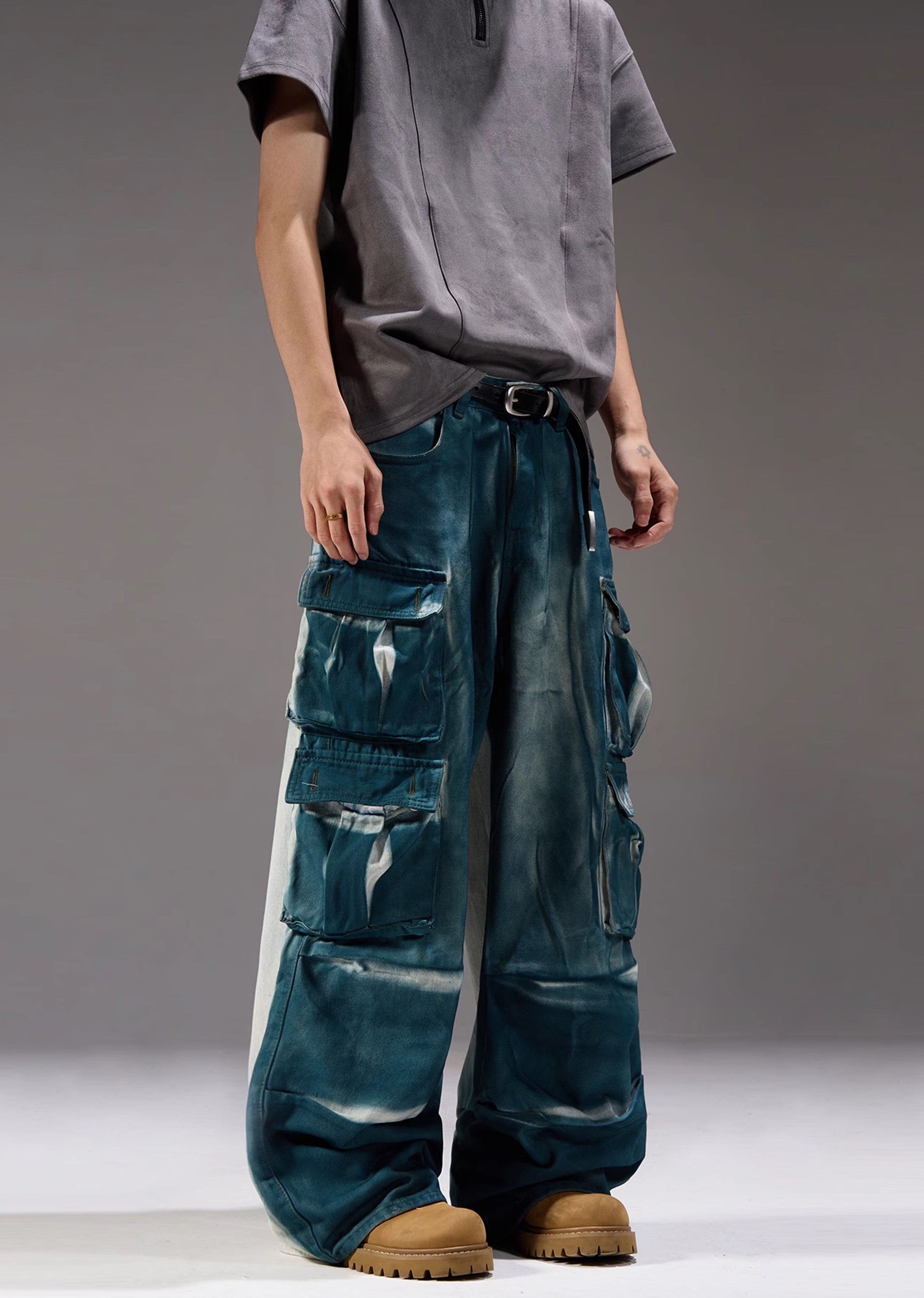 【MAXDSTR】Glossy gimmick fabric glossy design cargo denim pants  MD0162-CALLISTARI