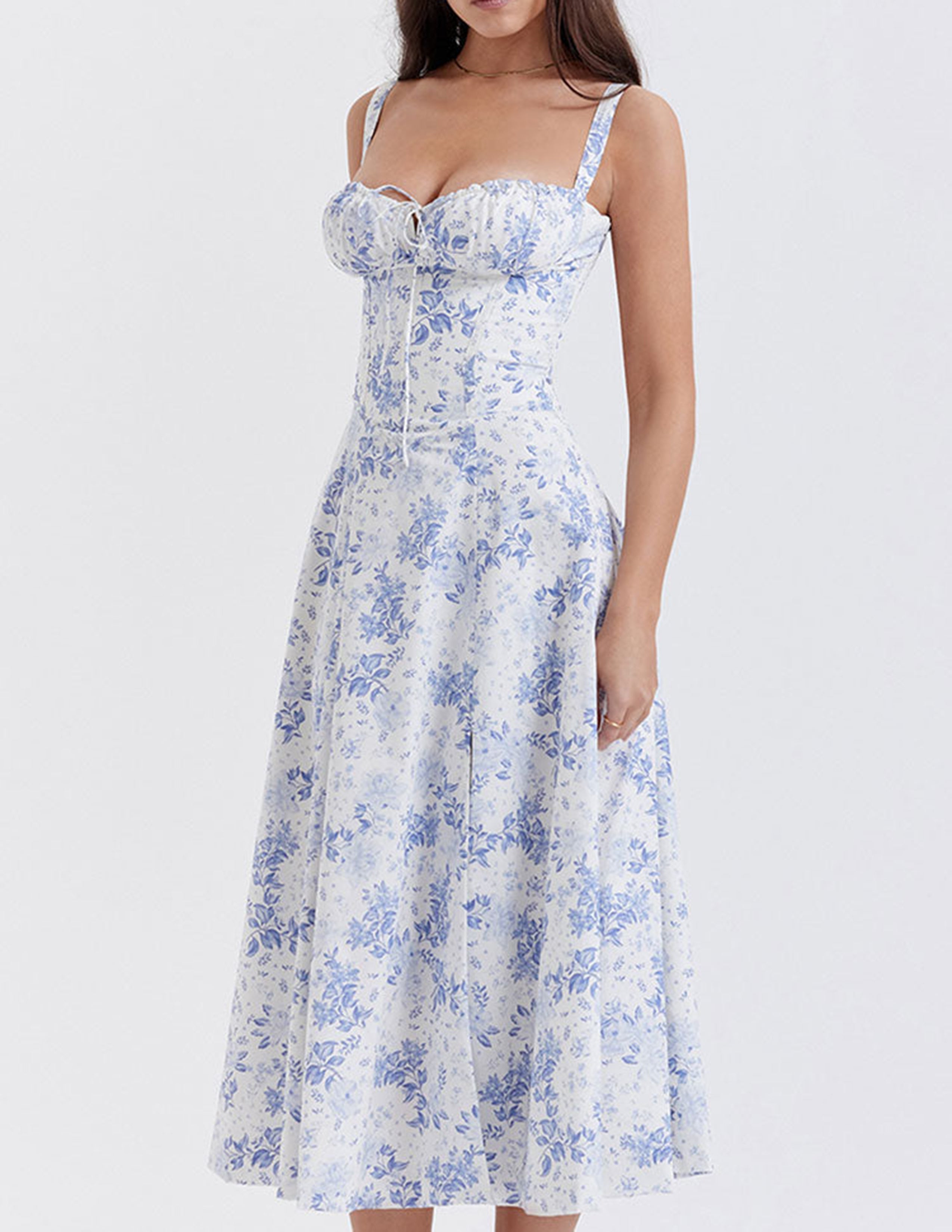 Rose Print Herringbone Slip Dress-CALLISTARI
