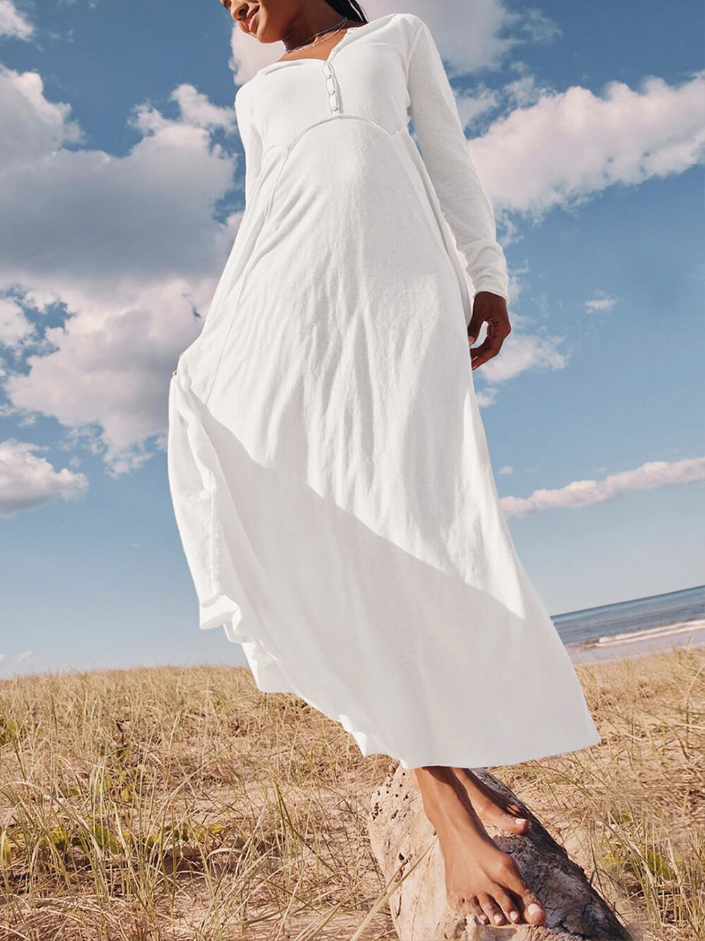 Solid Color Button Maxi Dress-CALLISTARI