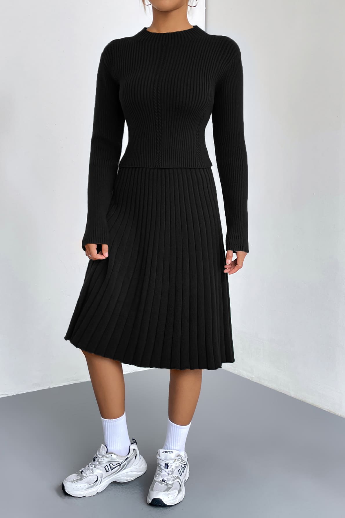 A-Line Knit Sweater Skirt Set-Trafni