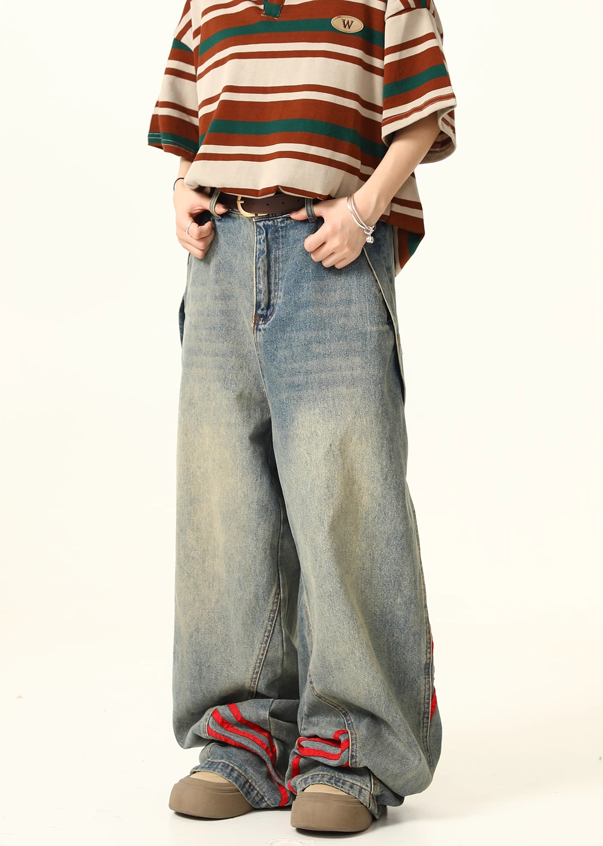 【7/15新作】Double Red Line Design Washed Denim Pants  HL3060-CALLISTARI