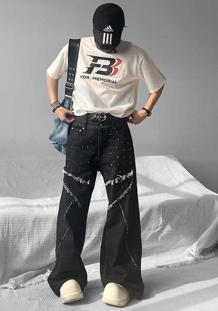 【SHUNP】Fringe patch multi-design wide over denim pants SP0005-CALLISTARI