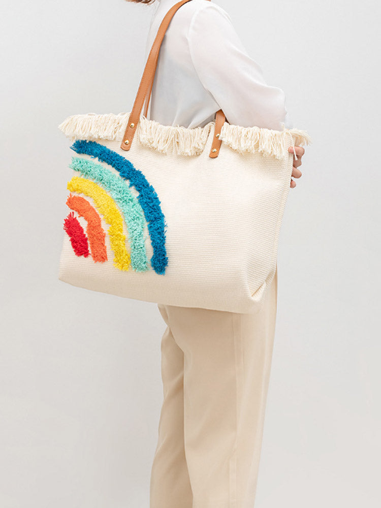 Embroidered Rainbow Pattern Tote Bag-CALLISTARI