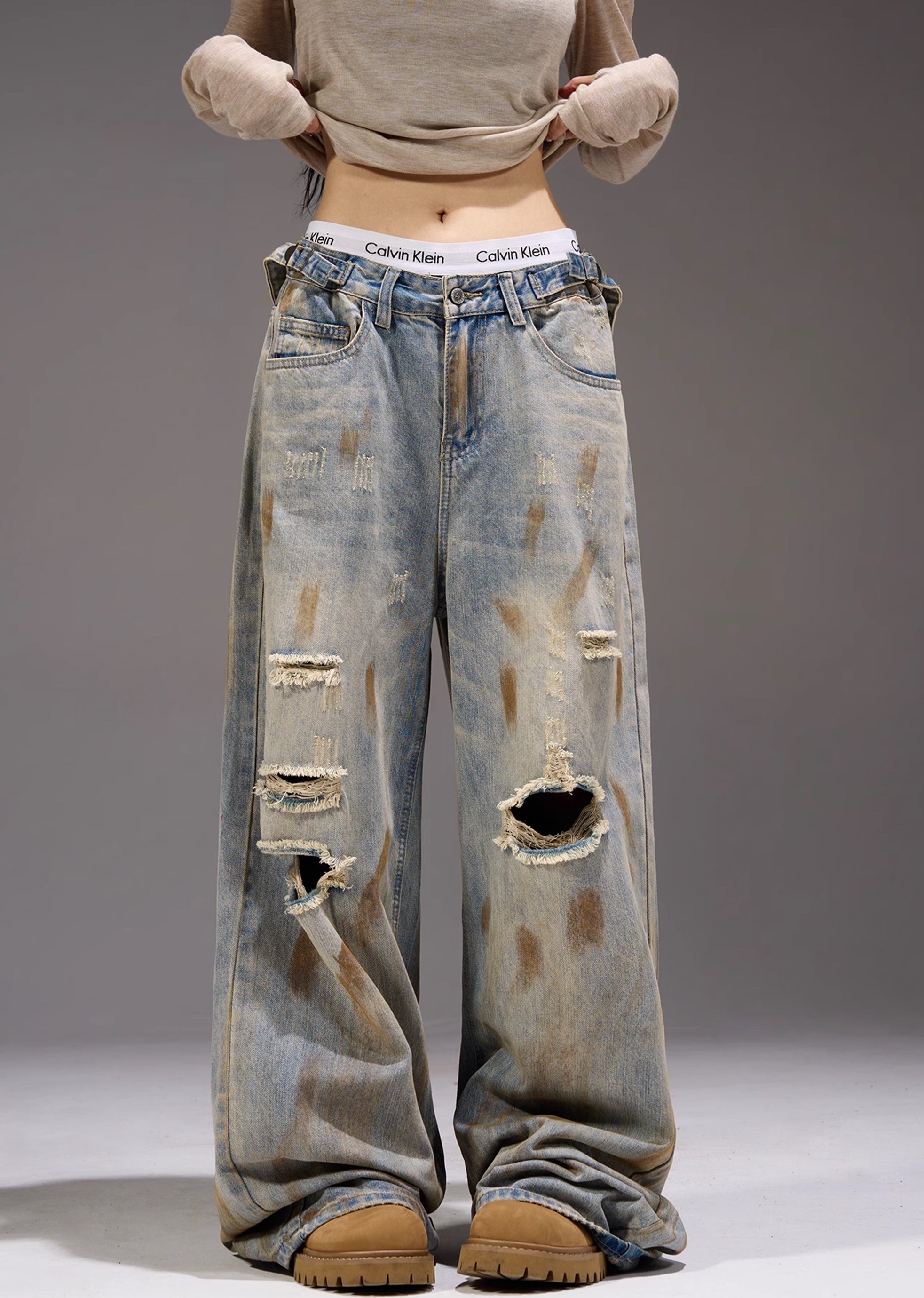 【MAXDSTR】Myriad middle distressed dull wide denim pants  MD0159-CALLISTARI