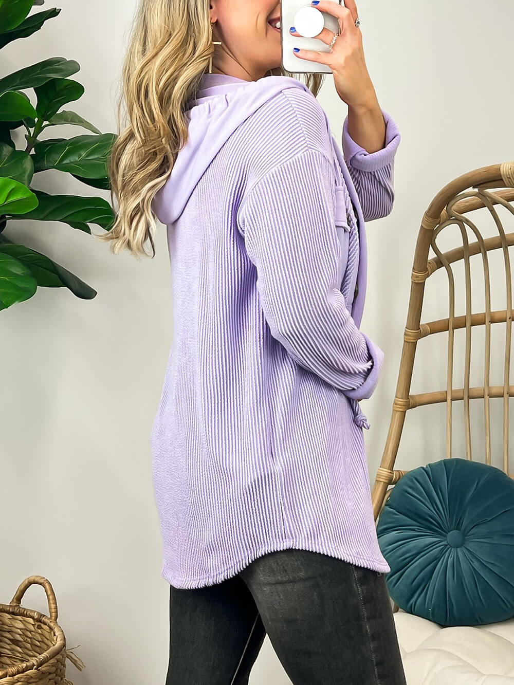 Saturday Satisfaction Ribbed Hooded Shacket-CALLISTARI