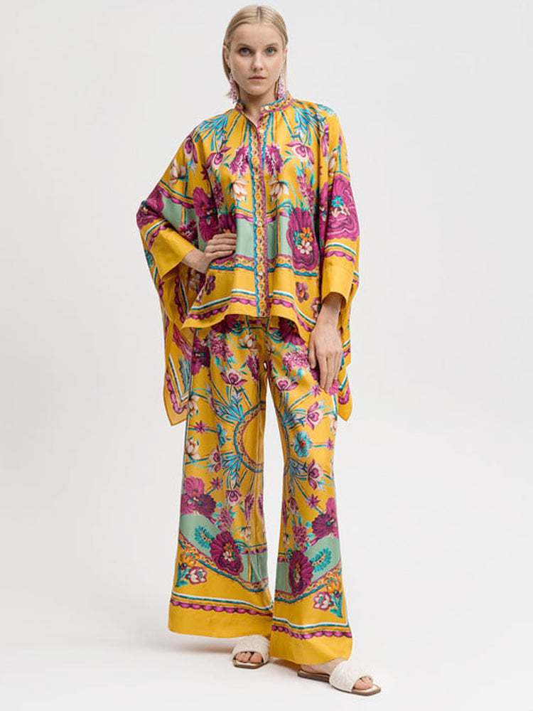 Fashionable Asymmetrical Print Top & Pants Set-Mesadic