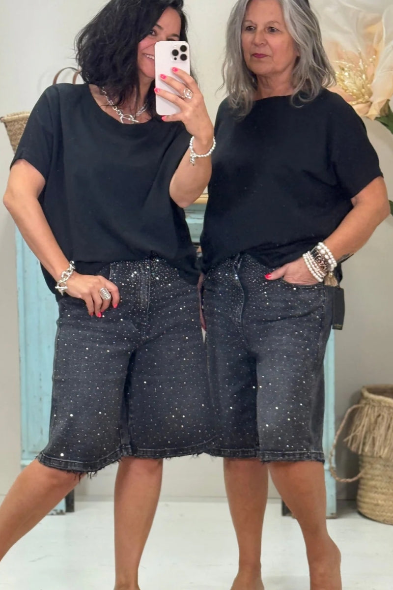 Bermuda Rhinestone Short Jeans-ROVOLE