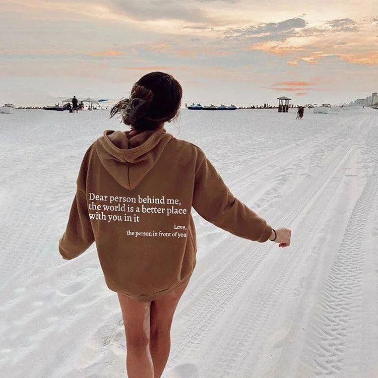 Dear Person Behind Me Drawstring Printed Hoodie-CALLISTARI
