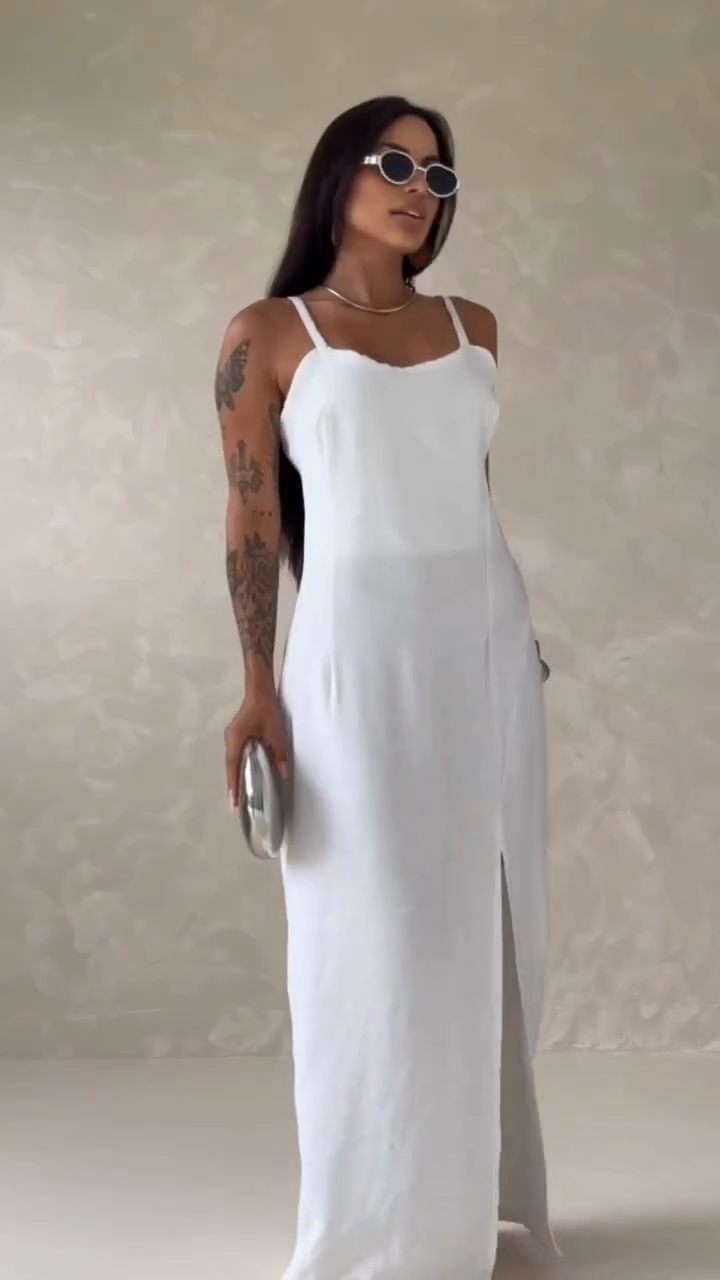 Solid color sleeveless spaghetti strap maxi dress