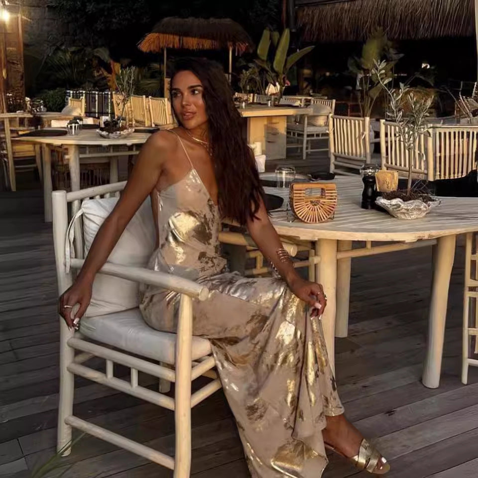 Metallic Gold Slip Maxi Dress-CALLISTARI