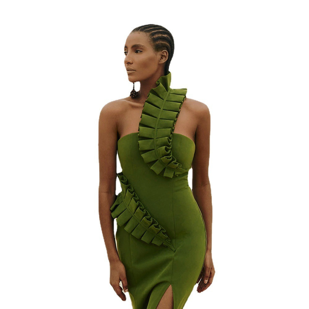 Lara Ruffle One-Shoulder Bandage Midi Dress-CALLISTARI