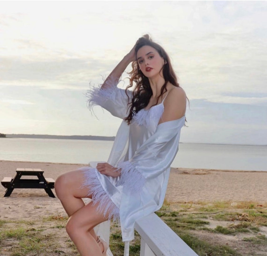 White Feather Bridal Robe & Dress Set-CALLISTARI