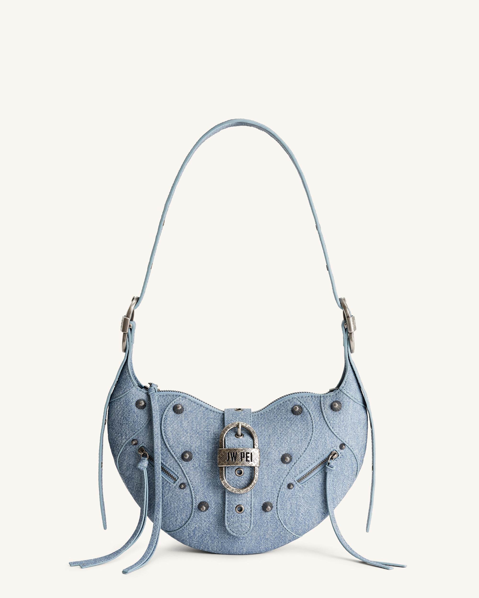 Tessa Denim Embossed Shoulder Bag - Blue-Mesadic