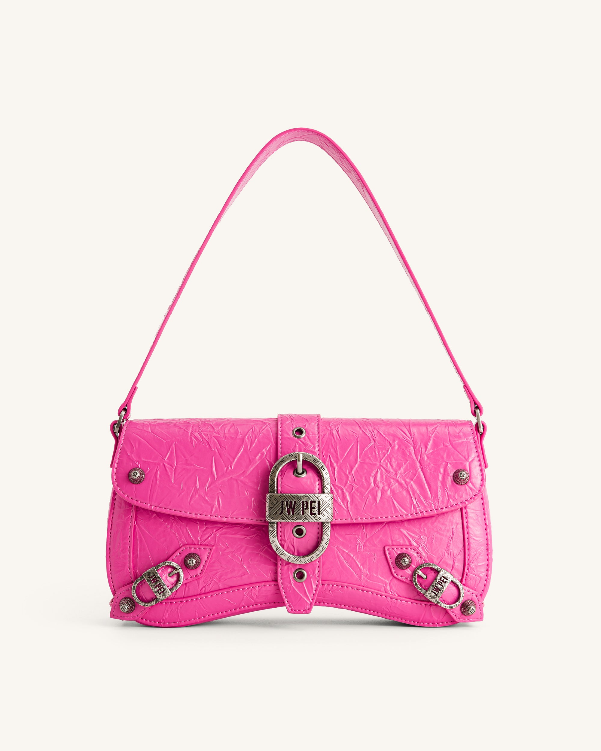 Sia Crushed Shoulder Bag - Bright Pink-Mesadic