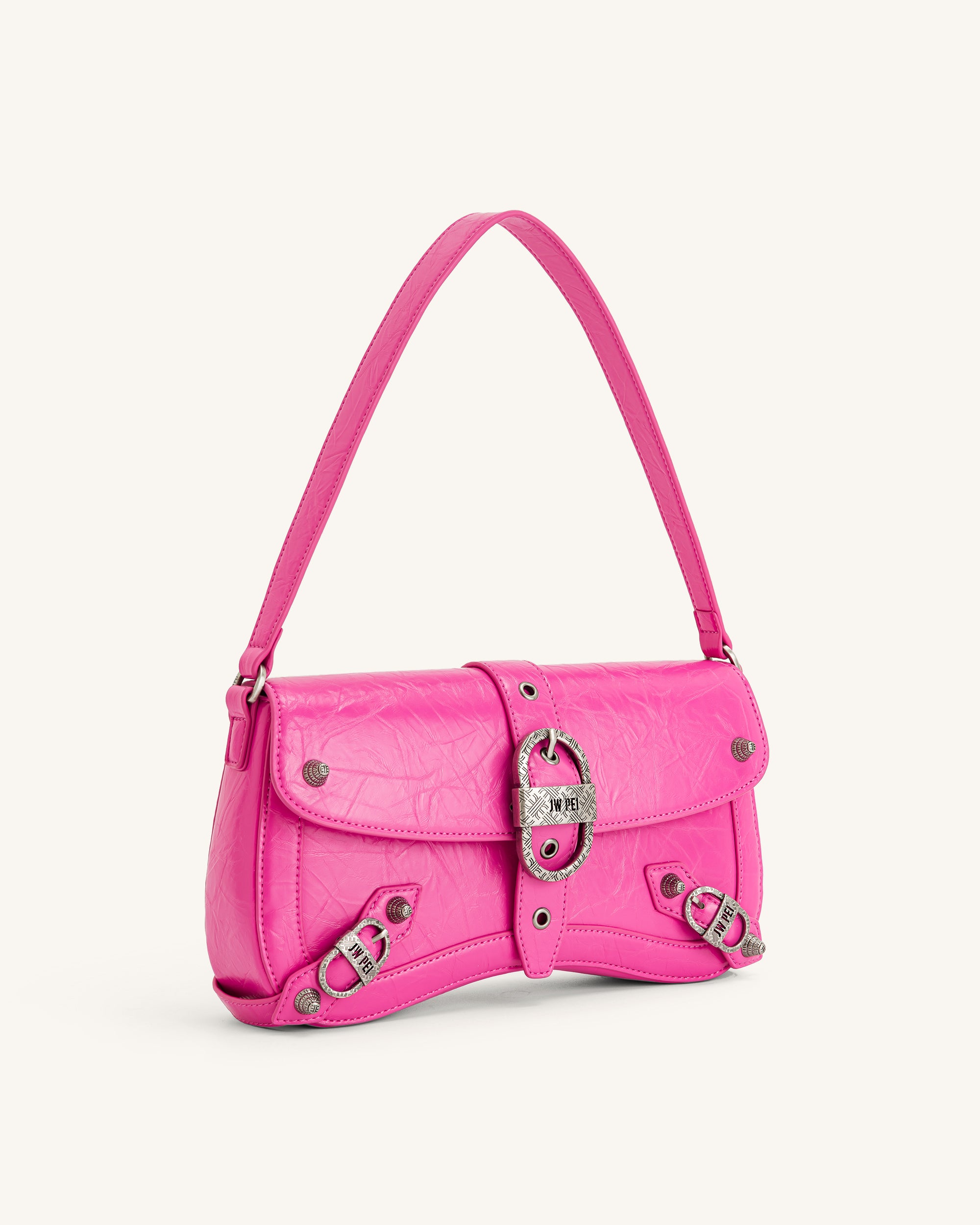 Sia Crushed Shoulder Bag - Bright Pink-Mesadic