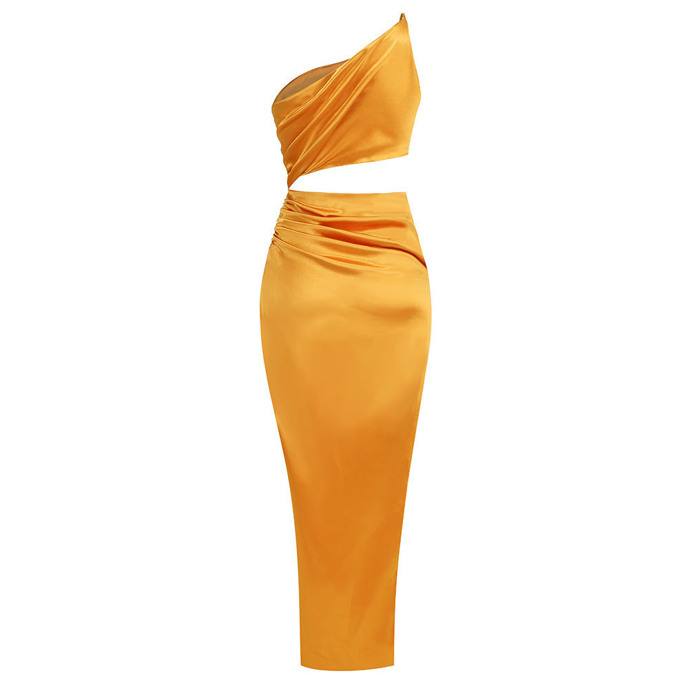 Anya One-Shoulder Silk Satin Maxi Dress-CALLISTARI
