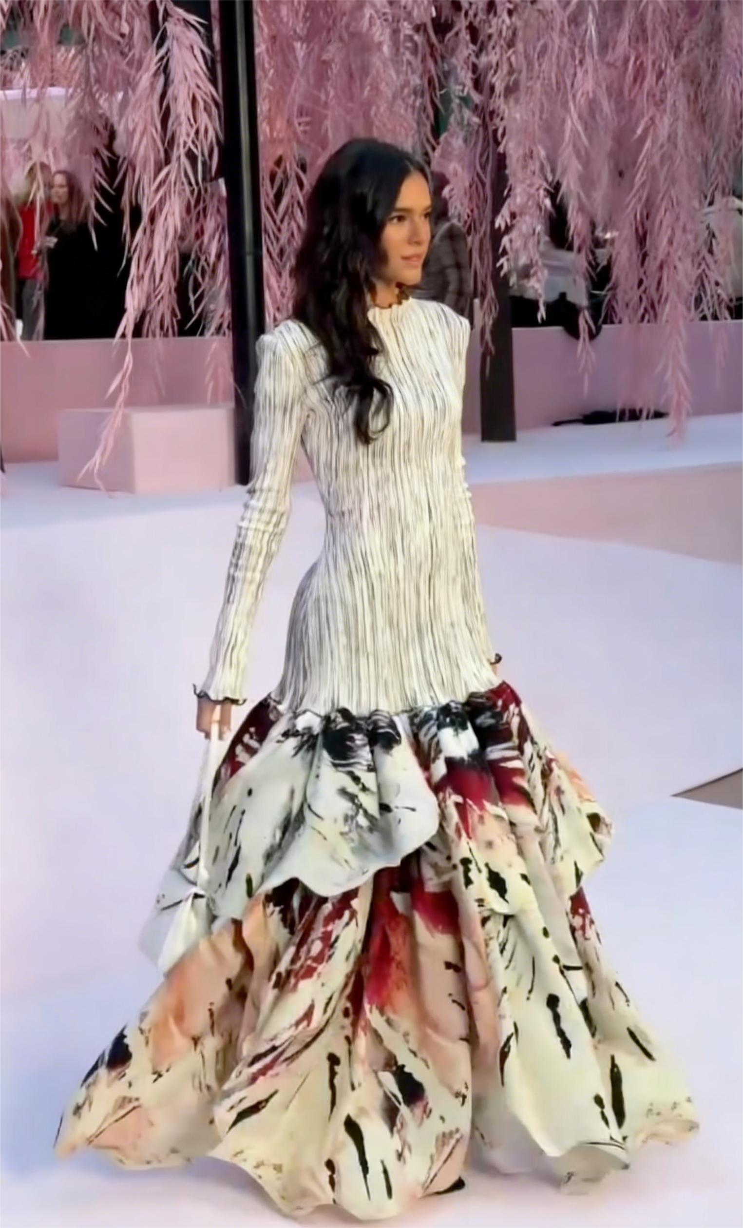 Abstract floral ruffled maxi skirt