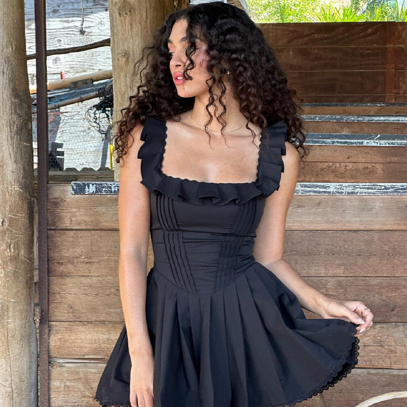ELOUISE - LACE TRIM PLEATED MINI DRESS-CALLISTARI