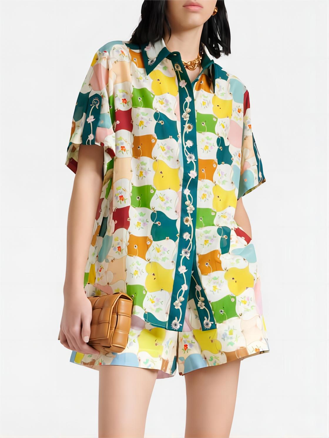 Callistari Fashionable Graffiti Print Shirt Shorts Set-CALLISTARI