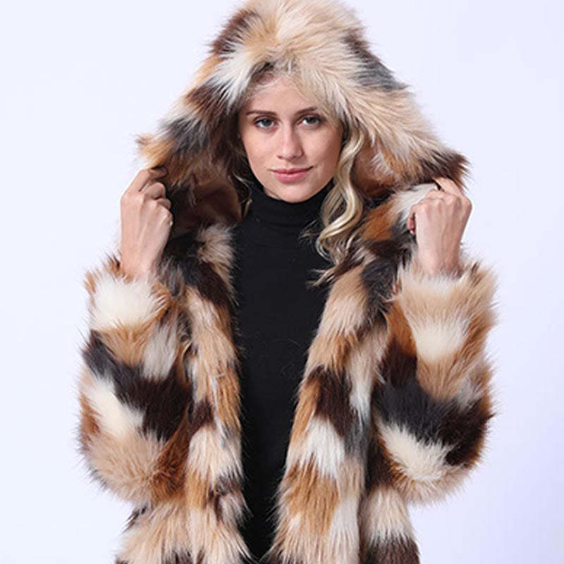 Hooded asymmetric faux fur coats-CALLISTARI