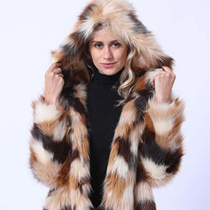 Hooded asymmetric faux fur coats-CALLISTARI