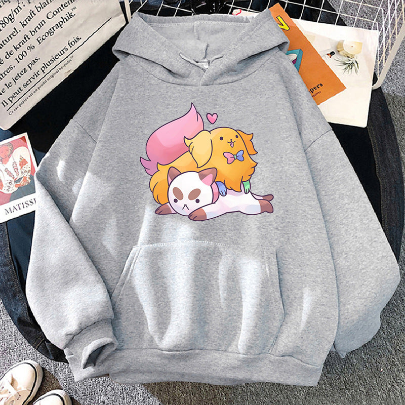 Puppy And Cat Cartoon Printed Sweater-CALLISTARI