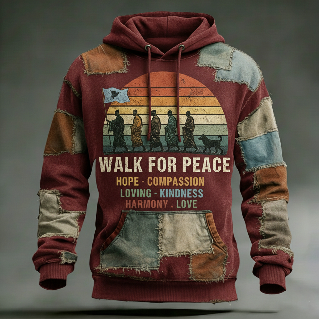 Walk For Peace Artistic Patchwork Print Hoodie