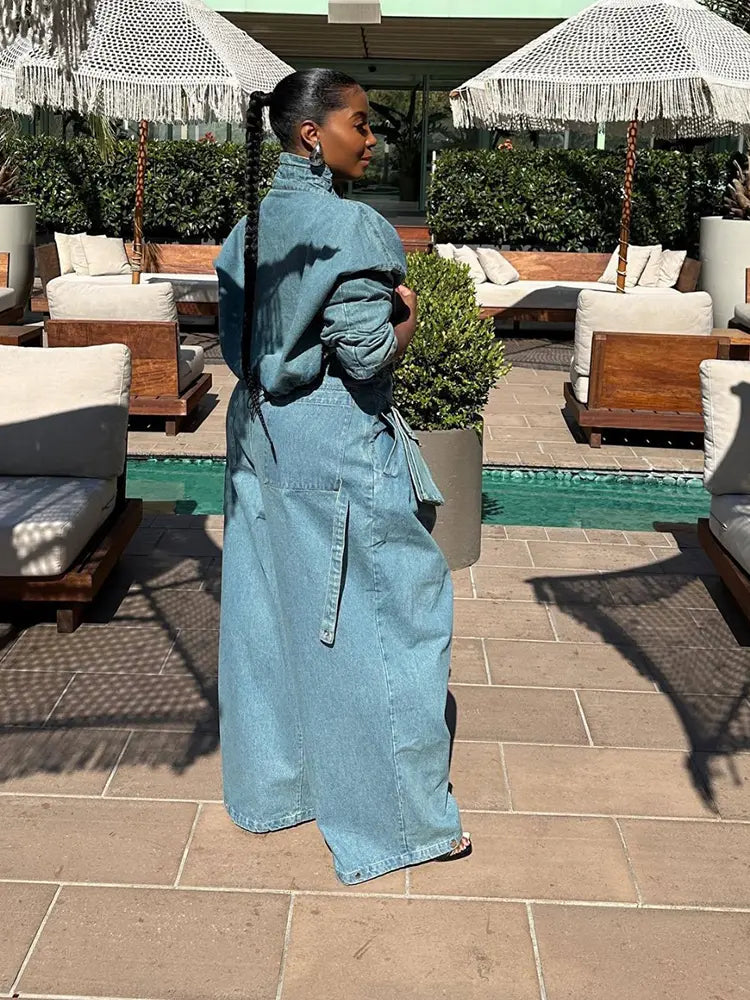 Vintage Wide-Leg Denim Two-Piece-Mesadic