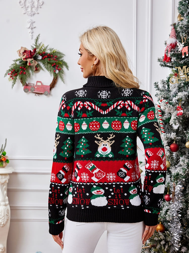 High Neck Christmas Snowman Embroidery Sweater-CALLISTARI