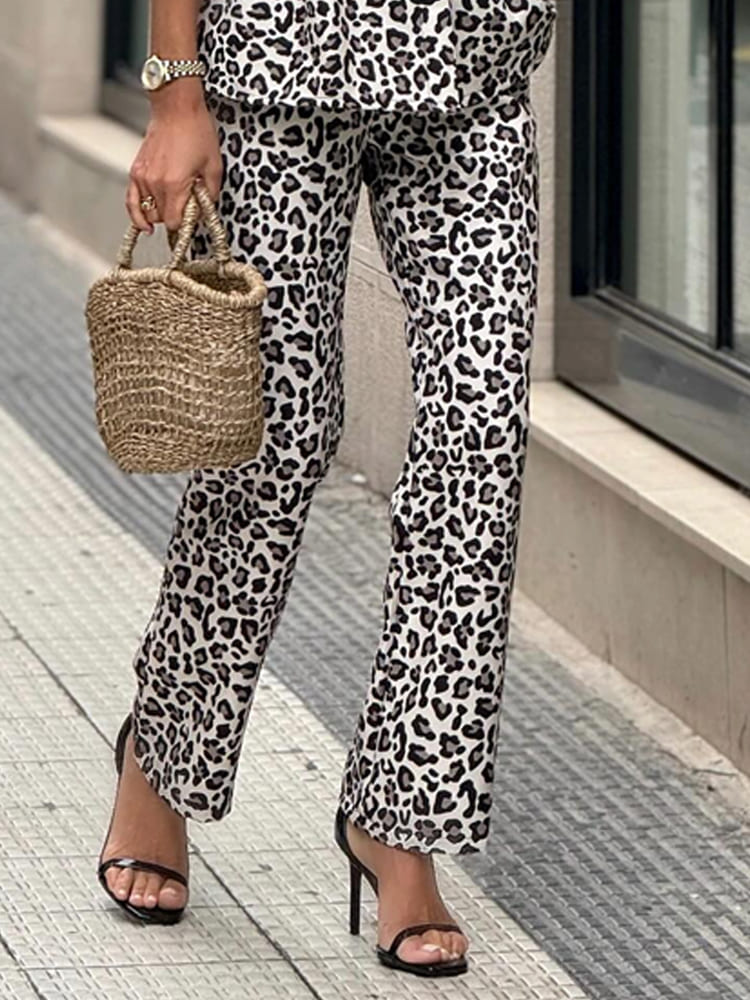 Casual Leopard Print Cardigan and Pants Set-Mesadic