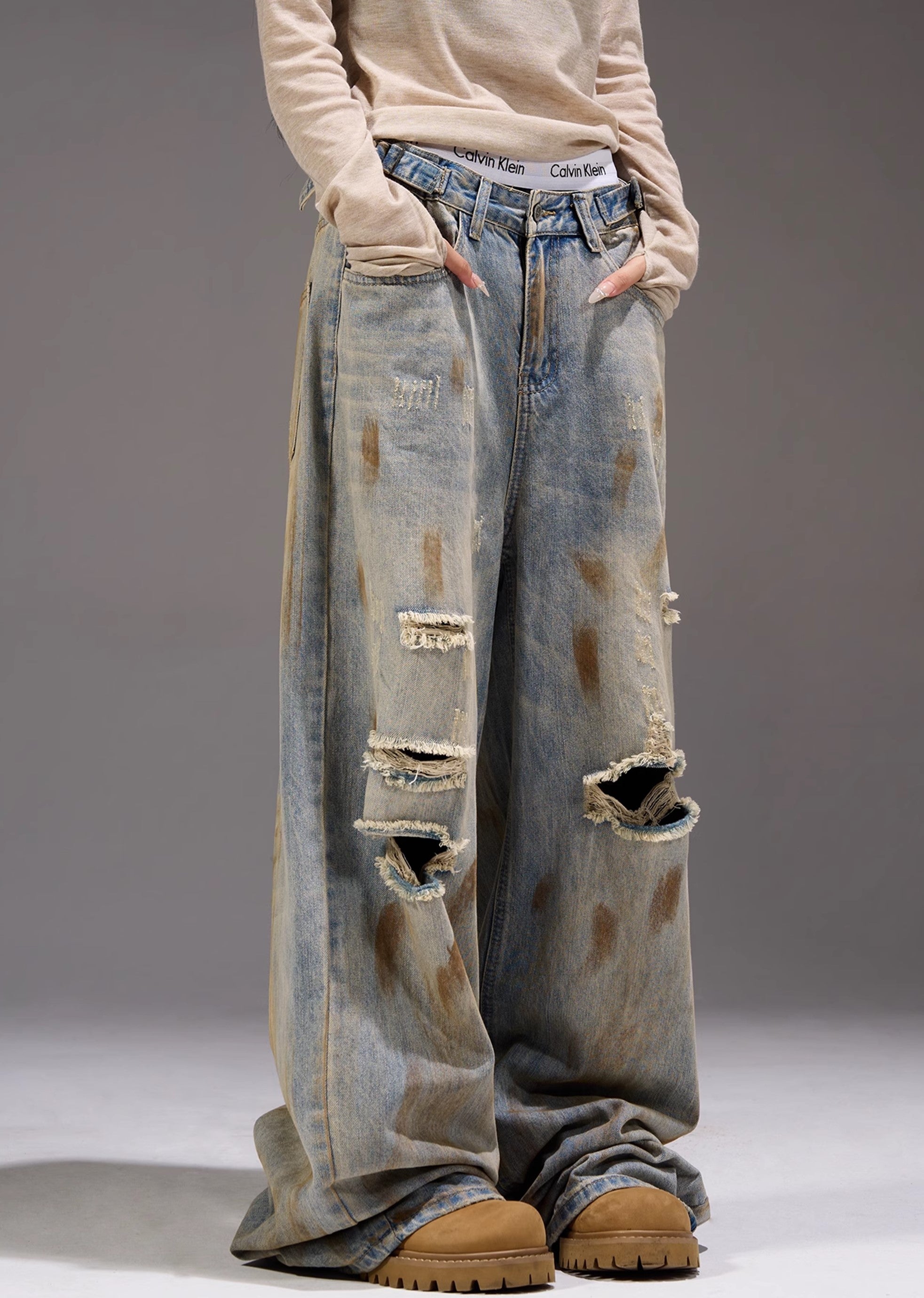 【MAXDSTR】Myriad middle distressed dull wide denim pants  MD0159-CALLISTARI