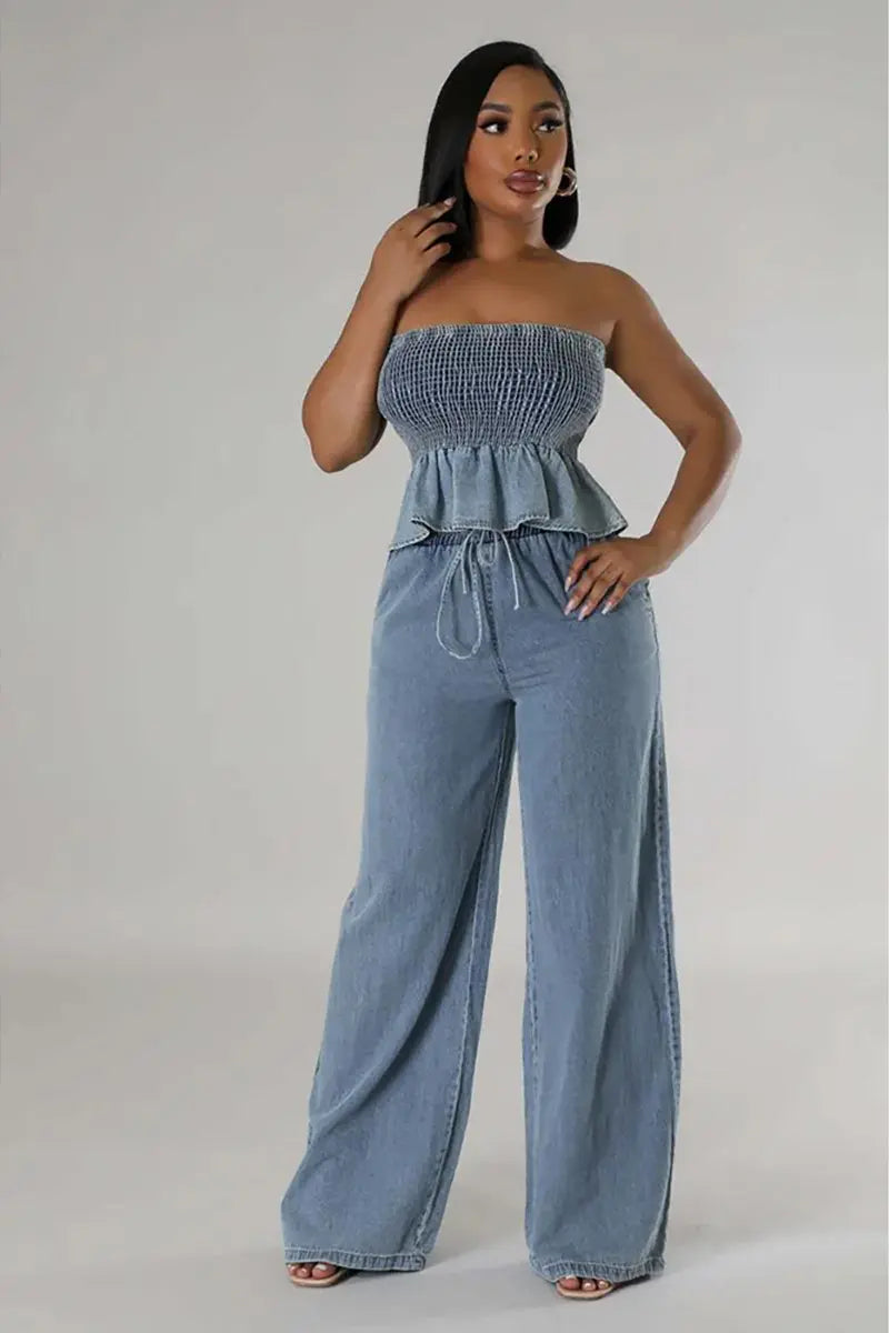 Stylish Denim Two-Piece Set-Mesadic