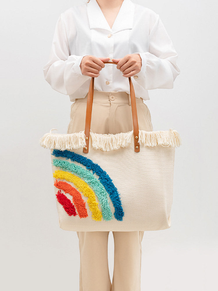 Embroidered Rainbow Pattern Tote Bag-CALLISTARI