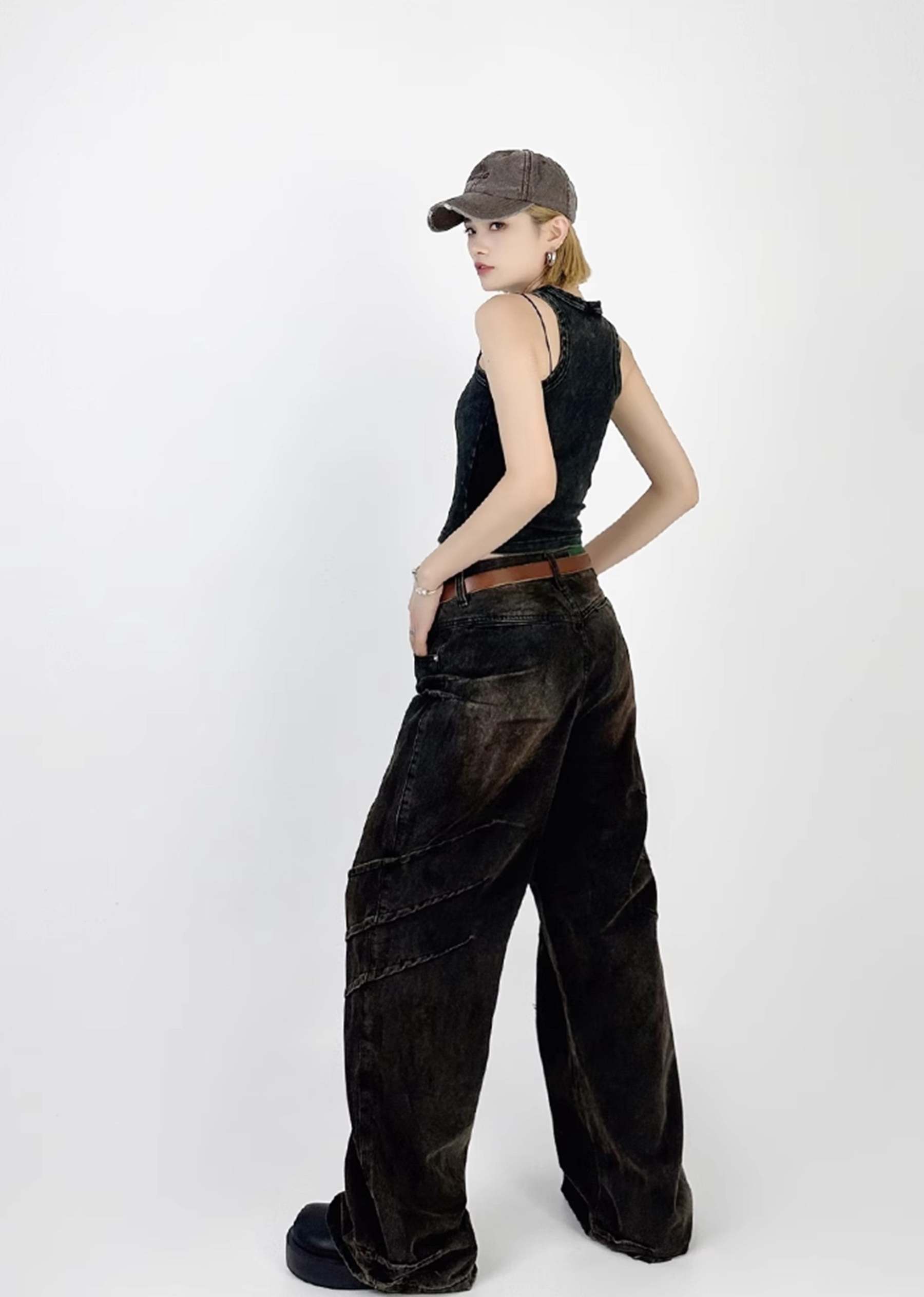 [4/29 New] Double claw mark design grunge rust color wide denim pants HL3039-CALLISTARI