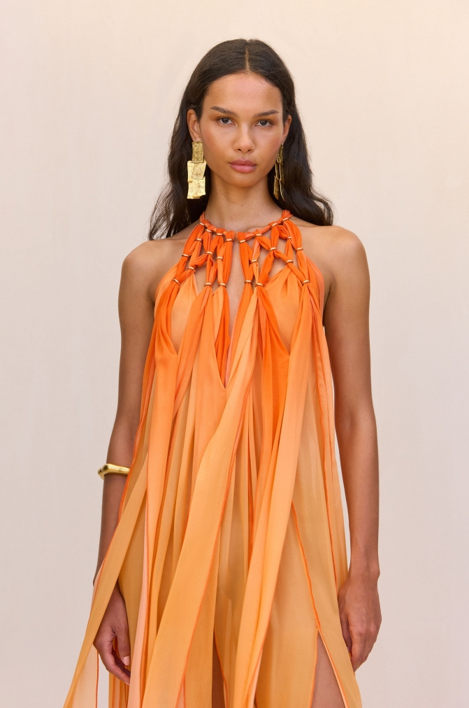 Floor-length gradient hollow dress