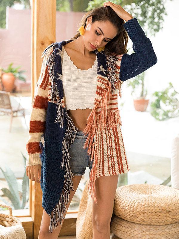 Knit Tassel Long Sleeve Cardigan Tops-CALLISTARI