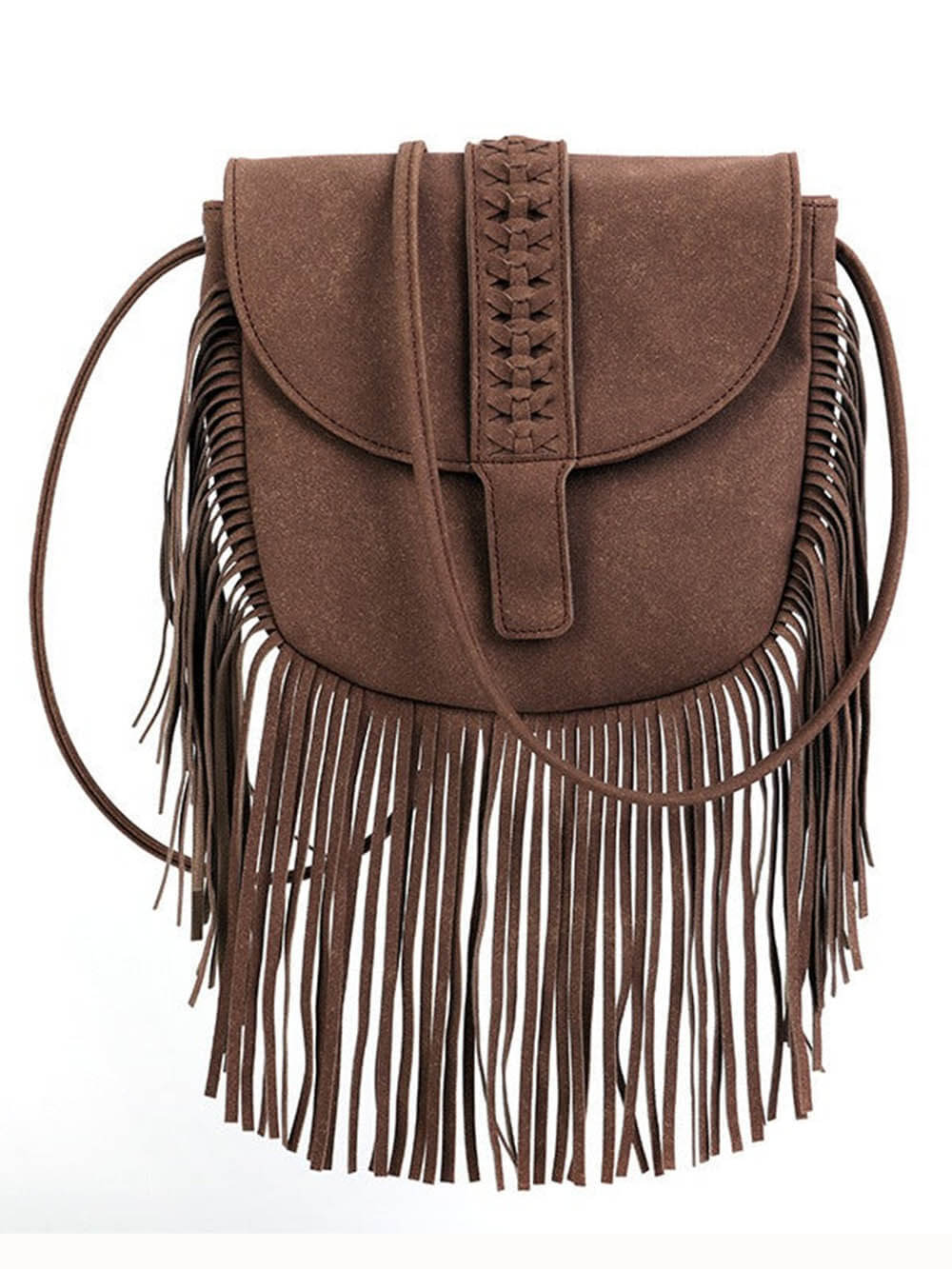 Woven Semi Circular Leather Tassel Crossbody Bag-CALLISTARI