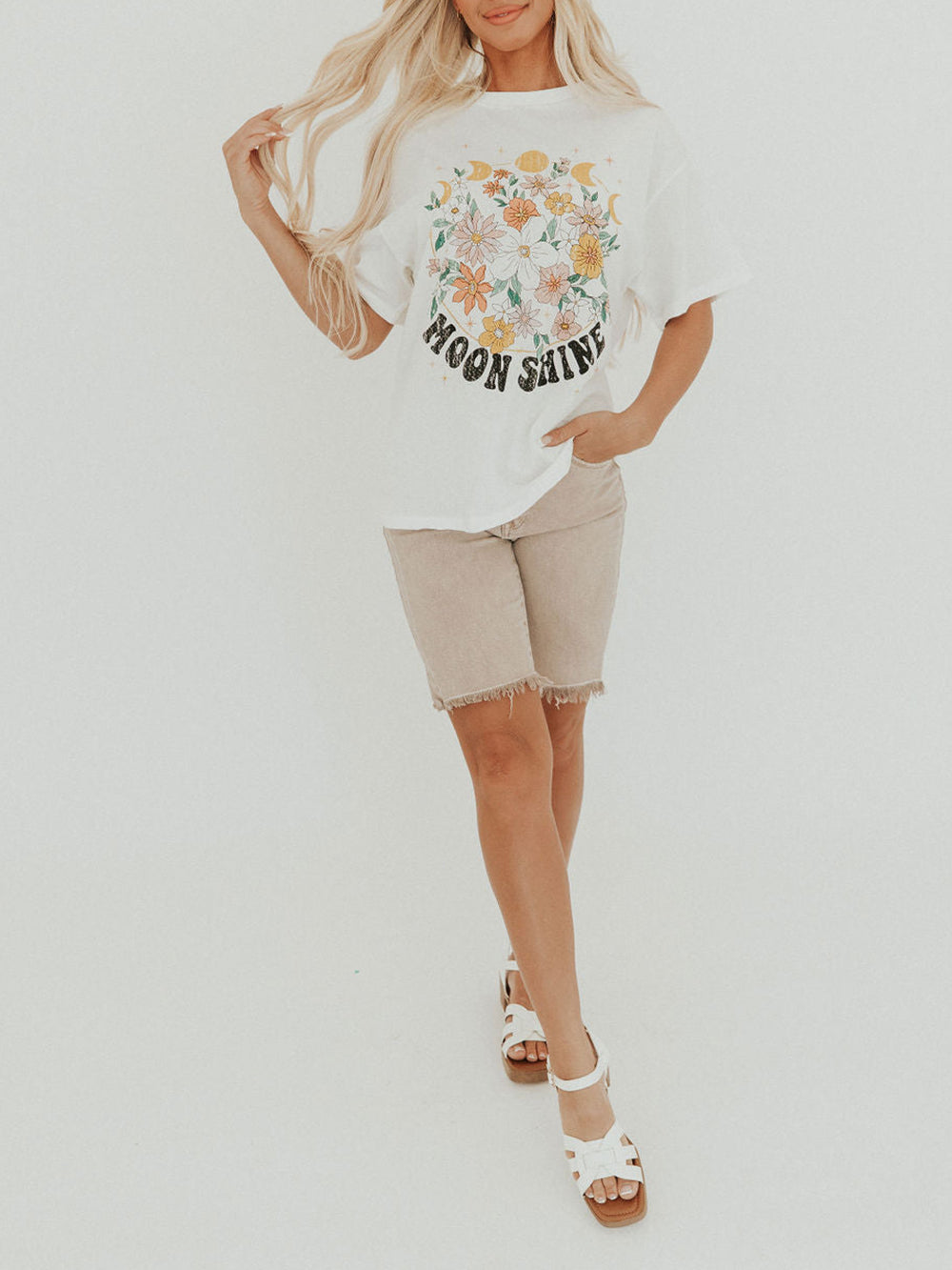 Floral Moon Shine Graphic Tee-CALLISTARI