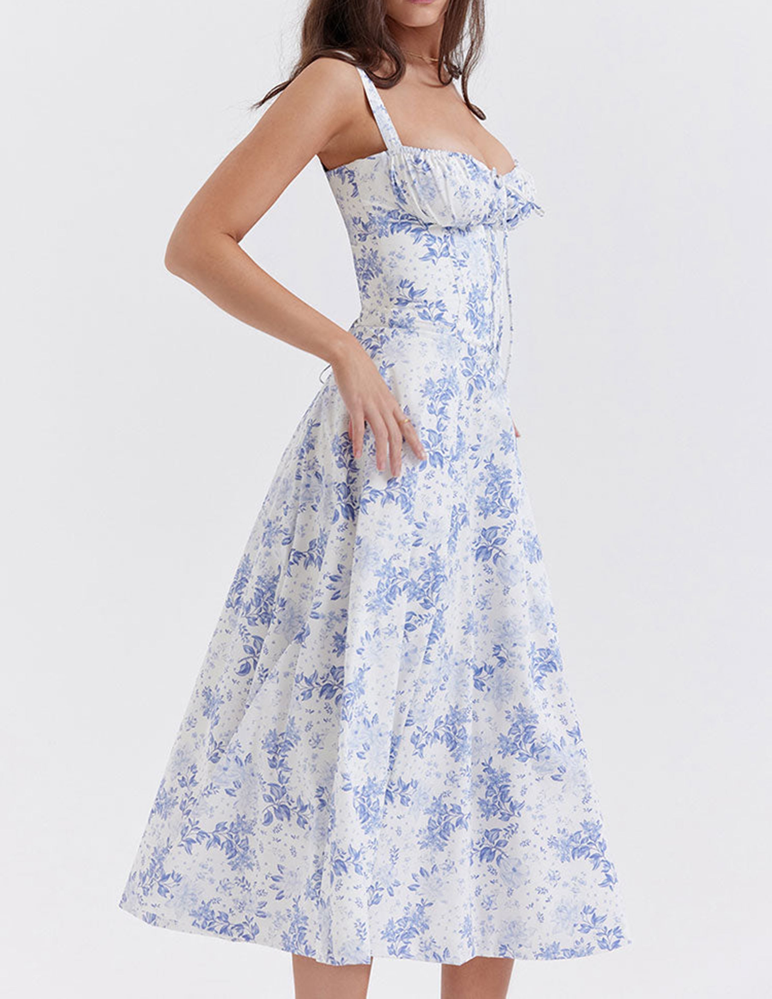 Rose Print Herringbone Slip Dress-CALLISTARI