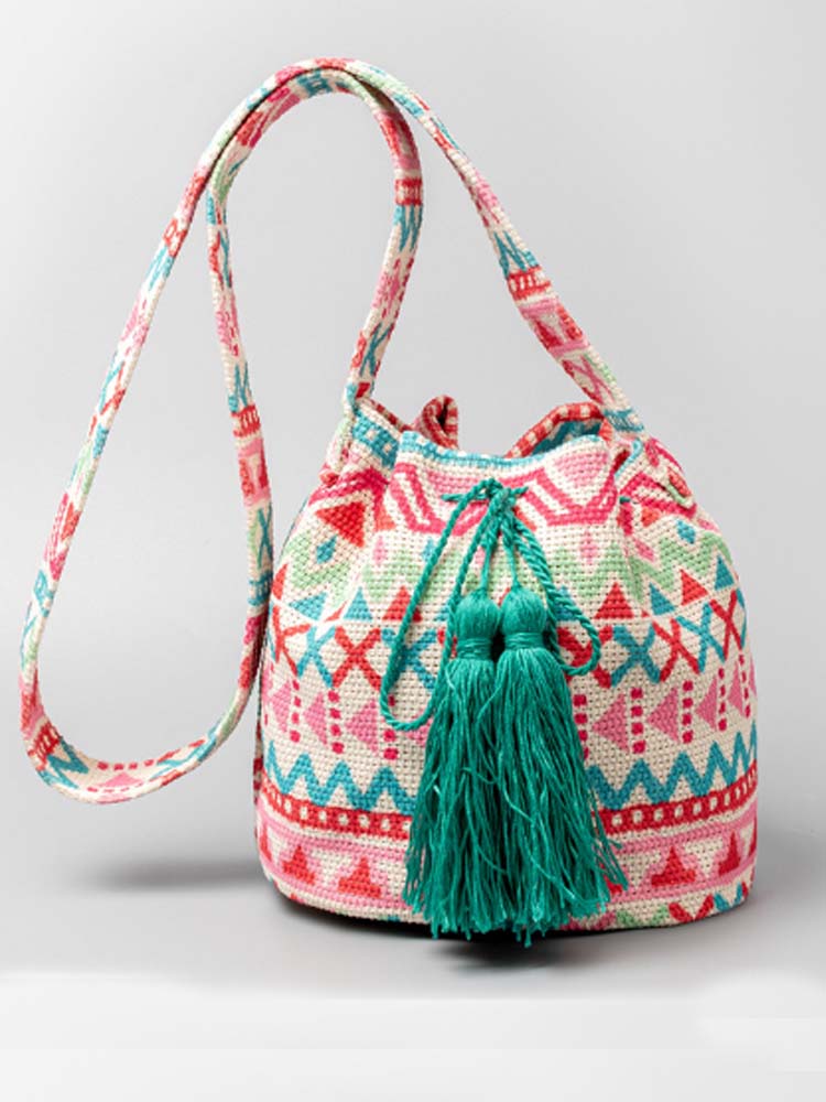 Printed Canvas Crossbody Barrel Bag-CALLISTARI