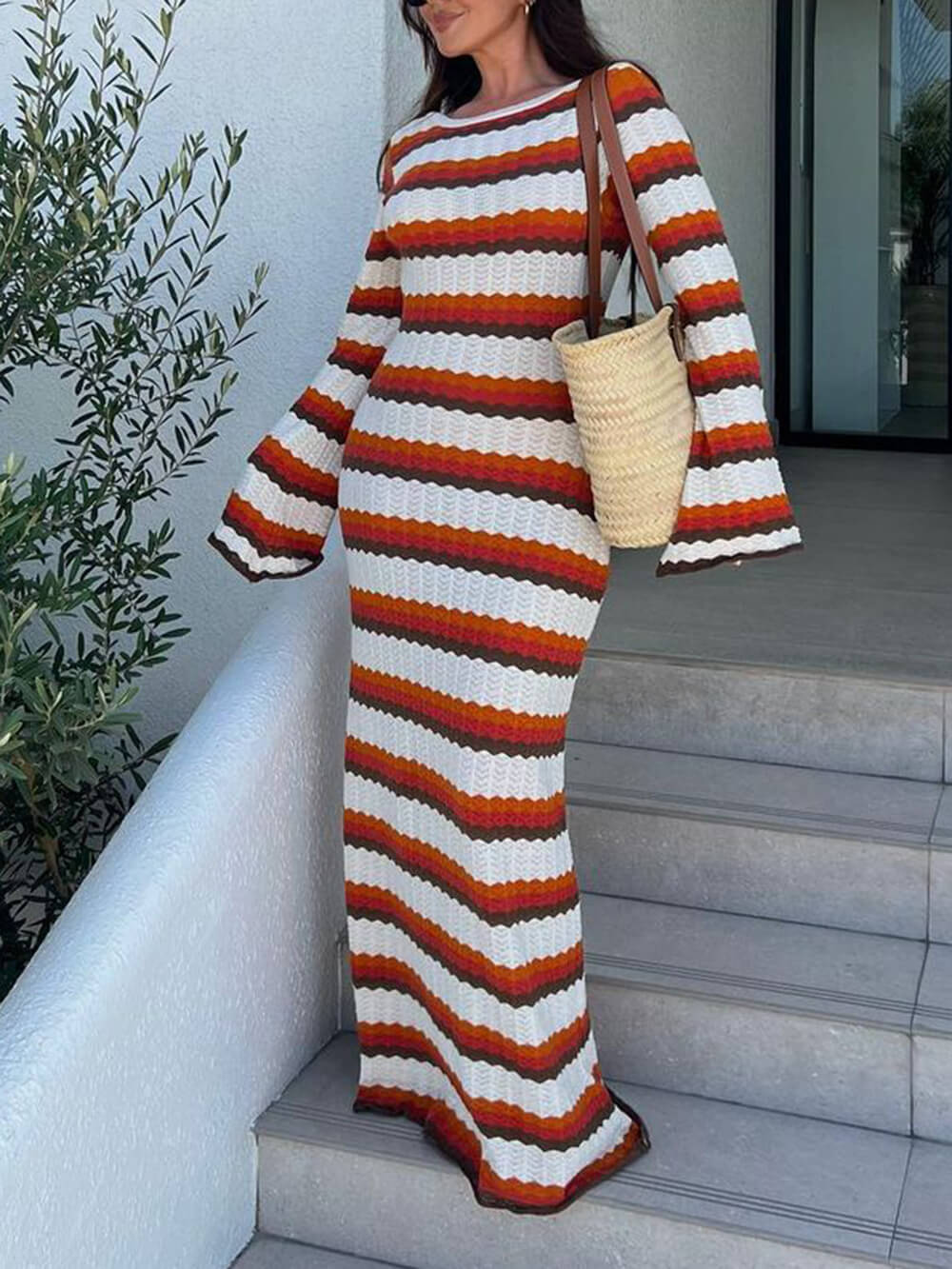 Zigzag Pattern Crochet Open Back Maxi Dress-CALLISTARI