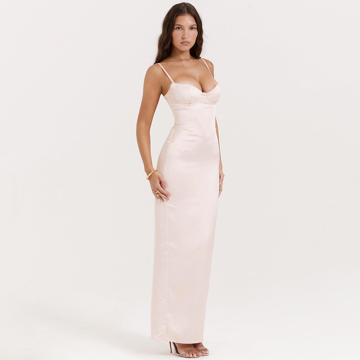 Sophia's Soft Peach Lace Back Midi Dress-CALLISTARI