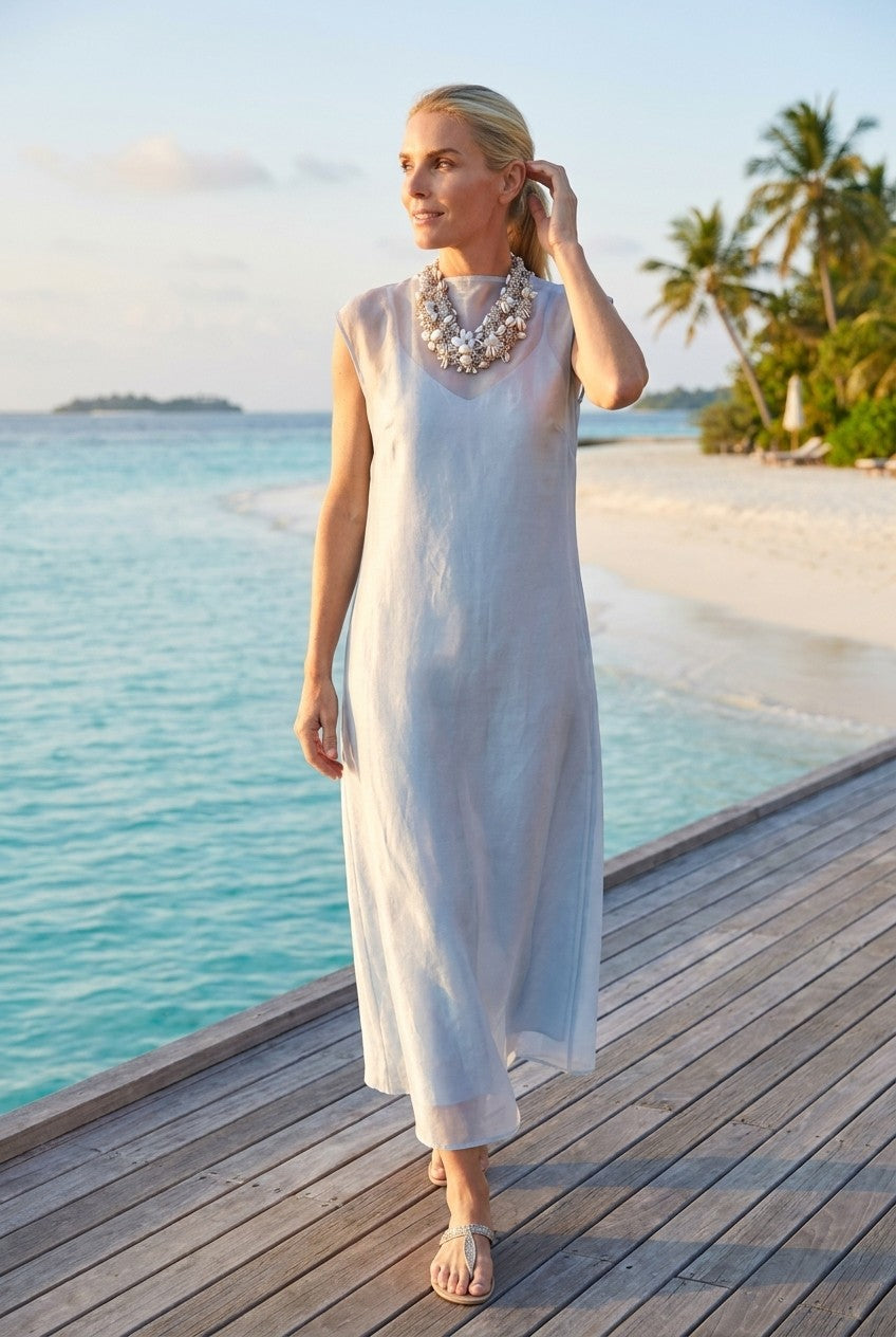 Shimmering Sheer Overlay Maxi Dress