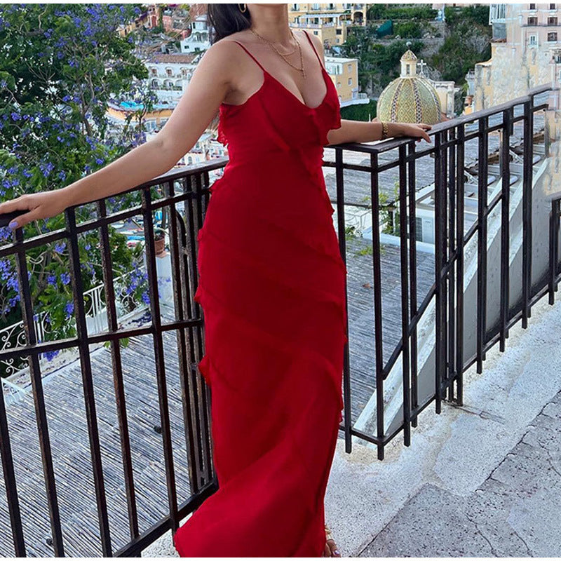 Rosalina Chiffon Ruffle Maxi Dress-CALLISTARI