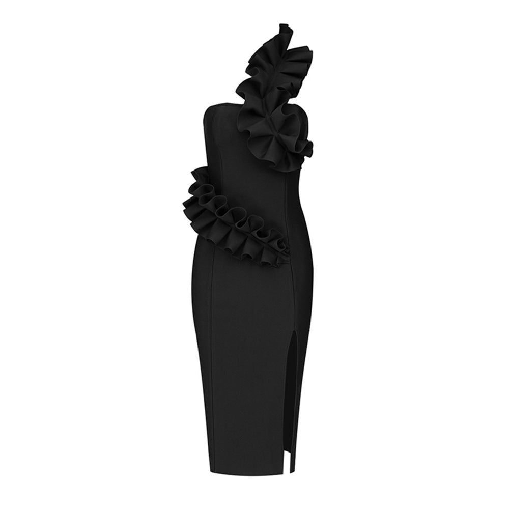 Lara Ruffle One-Shoulder Bandage Midi Dress-CALLISTARI
