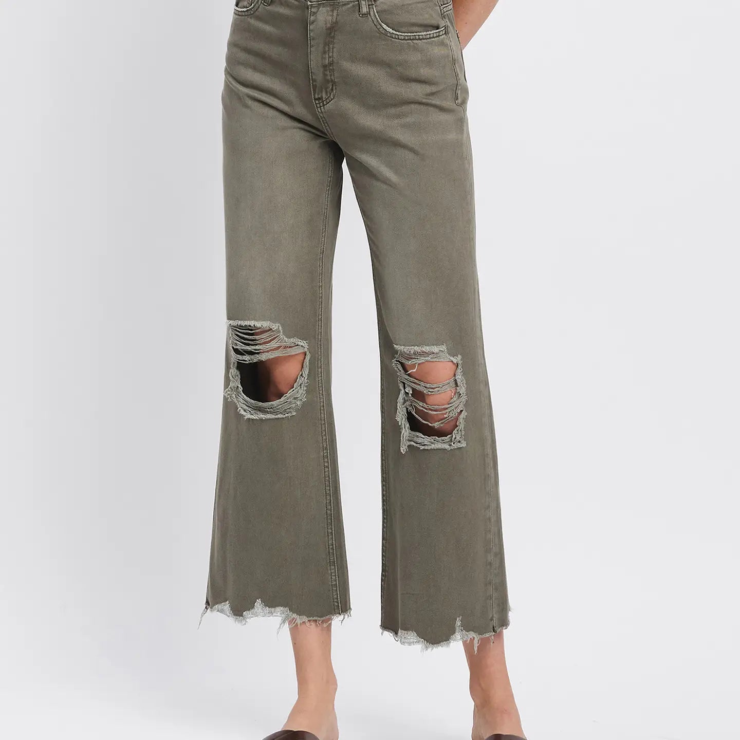 90's Vintage Super High Rise Crop Flare Jeans - Beetle-Mesadic