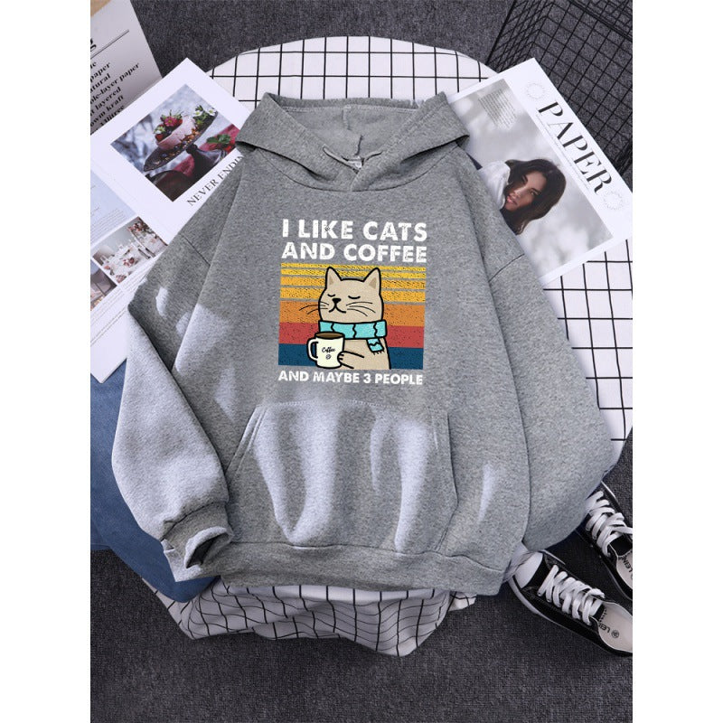 I Like Cats And Coffee Printed Hoodie-CALLISTARI