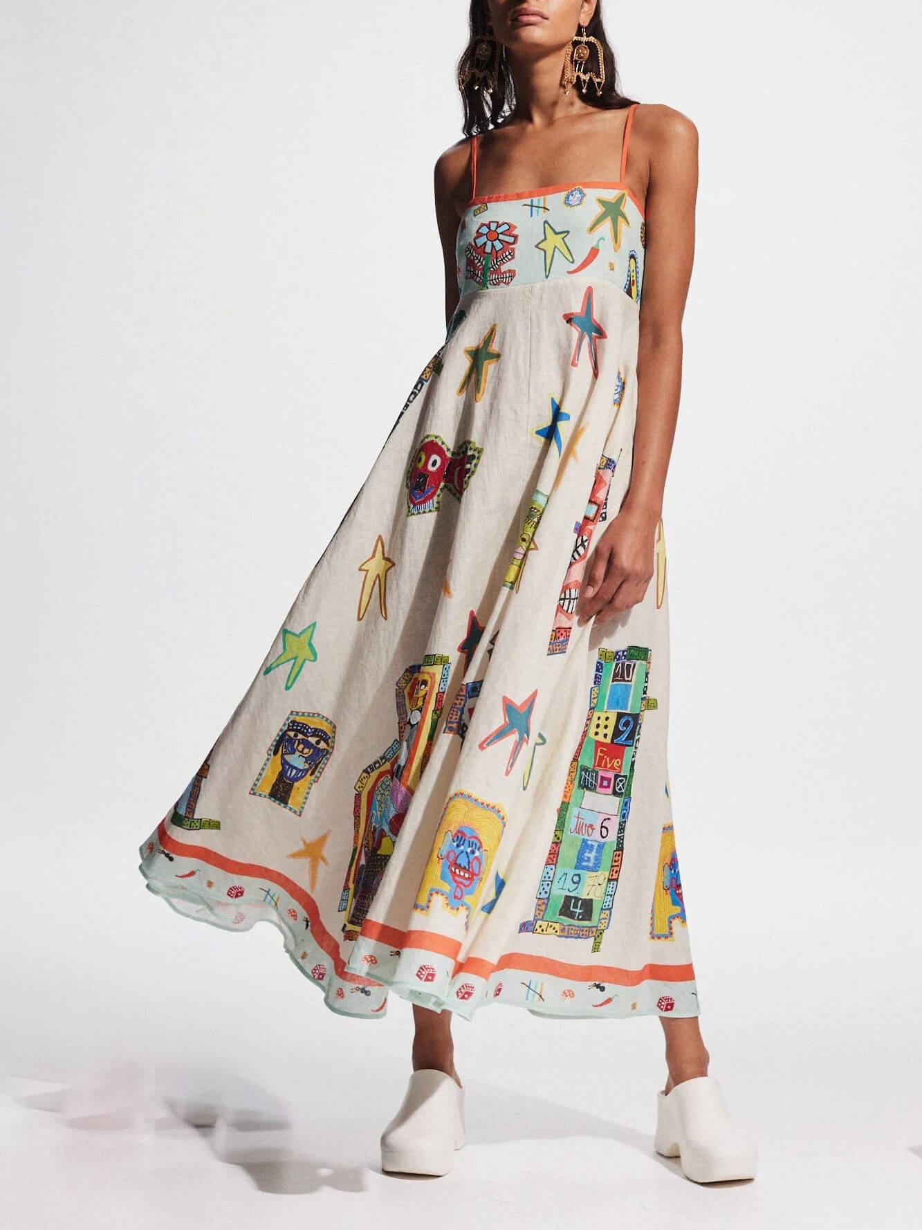 Unique Graffiti Print Suspenders Long Swing Maxi Dress-CALLISTARI